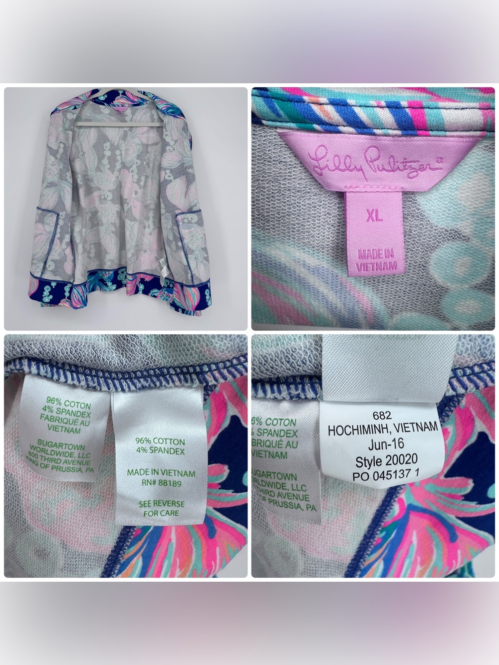 Lilly Pulitzer Full Zip Jacket XL Bright Colorful Koi Fish Print Vacation Summer - Picture 10 of 16